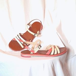 GEOX Pink & White Strap Flat Sandals